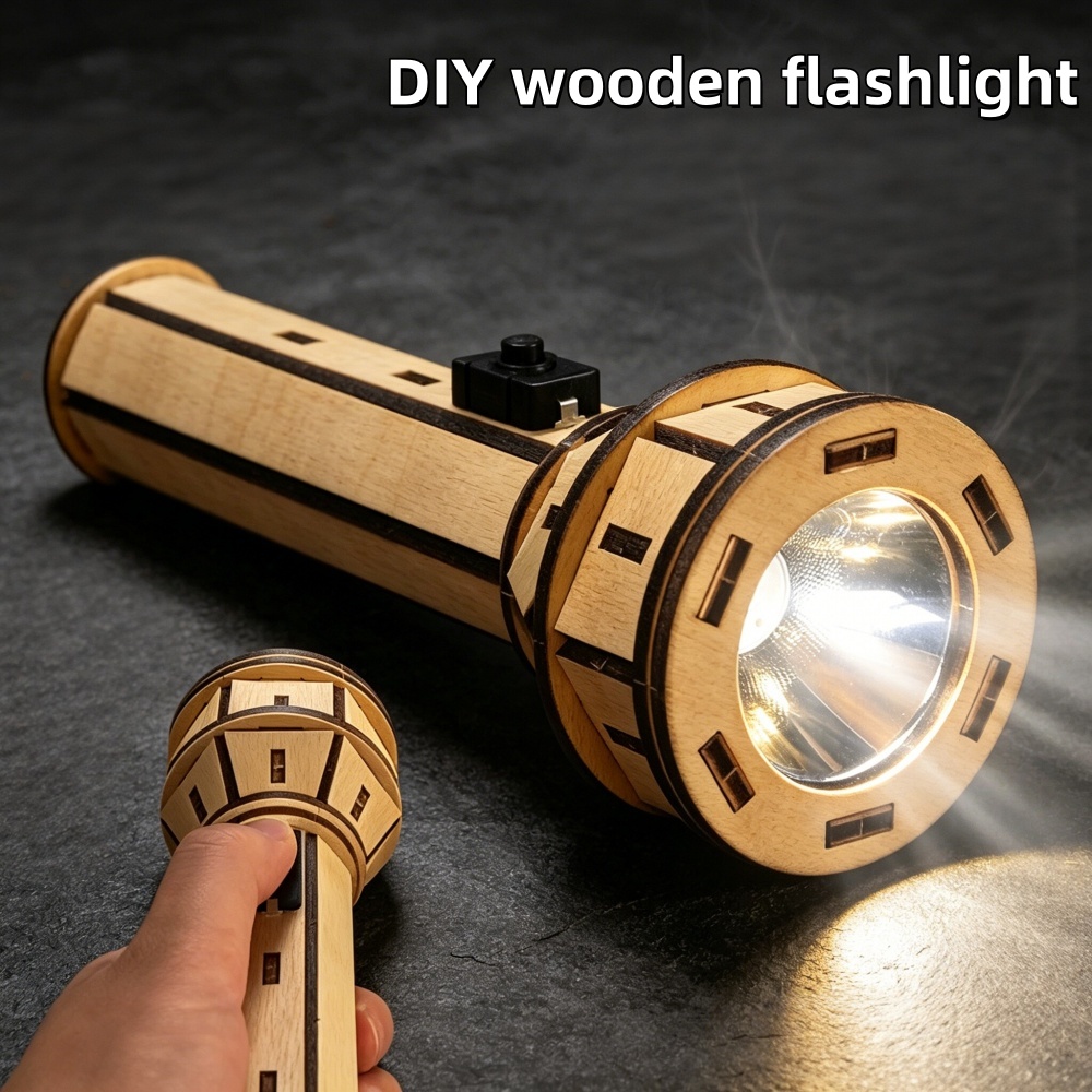Science Project Diy - طقم ألغاز مصباح يدوي خشبي للتركيب